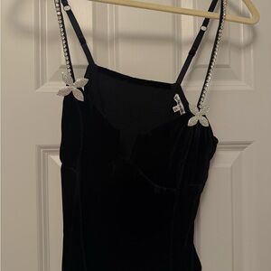Reformation Black Velvet Camisole with Embellished Straps